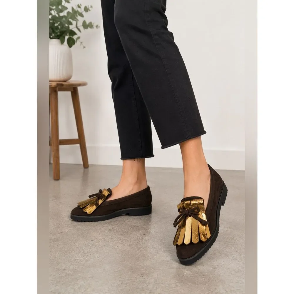 NWT Kennel & Schmenger Brown Suede Fringe Pointy Toe Flats